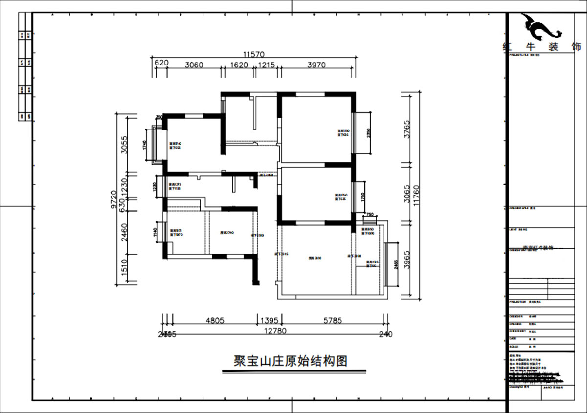 朱彦｜聚宝山庄海棠街区5-1203-130㎡-现代简约风格｜3室2厅2卫｜老房改造｜定制家｜全包16万｜00_01原始结构图
